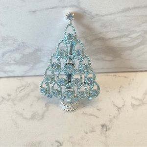 Beatrix Icy Blue Christmas Tree Brooch, vintage